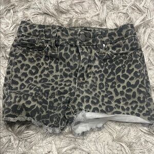Leopard Print Denim Shorts